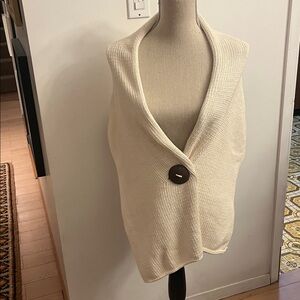 Pure HandKnit Cream Shawl Wrap Button Sweater OS